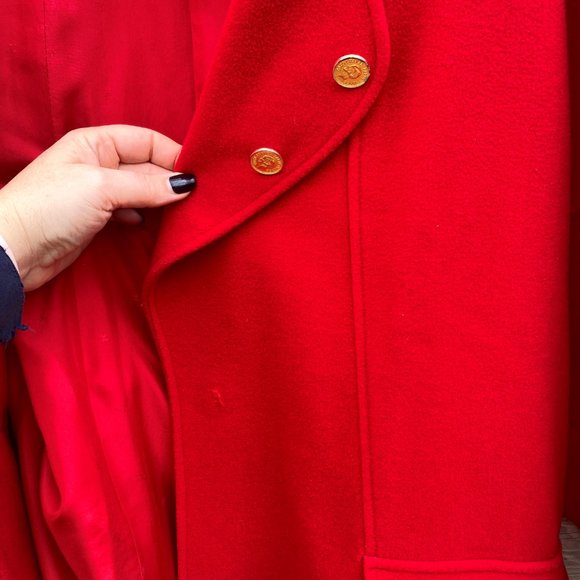 Chanel Women Cashmere/Silk Long Red Coat Coco Chanel Peacoat From France - Picture 6 of 14